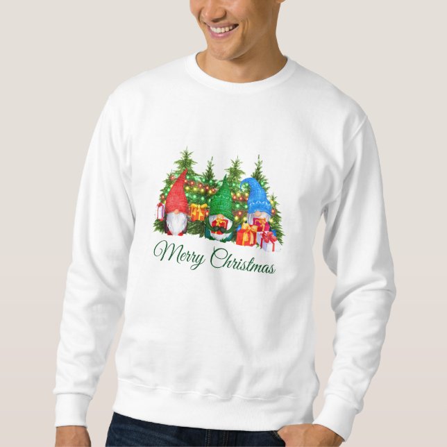 Vattenfärgsnomer, Grönt God jul Lång Ärmad Tröja (Framsida)
