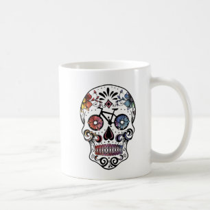 Vattenfärgsockerskalle med cykeldelar kaffemugg