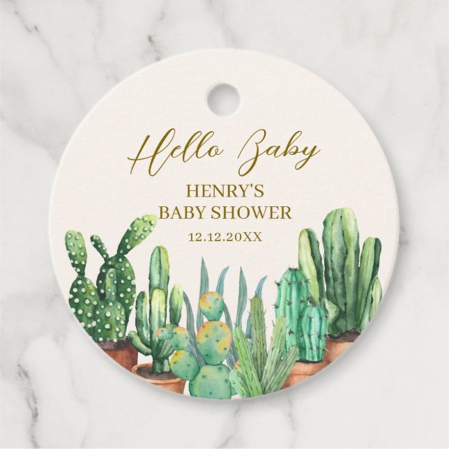 Vattenfärgsökenkaktus Garden Baby Shower Gåvor Etiketter (Framsida)