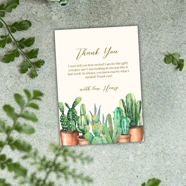 Vattenfärgsökenkaktus Garden Baby Shower Tack Kort (Watercolor Desert Cactus Garden Baby Shower Thank You Card)