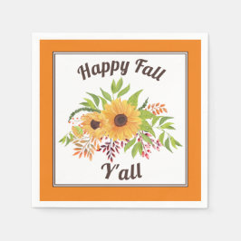 Vattenfärgsolblommor Lycklig faller Y'all orange Pappersservett