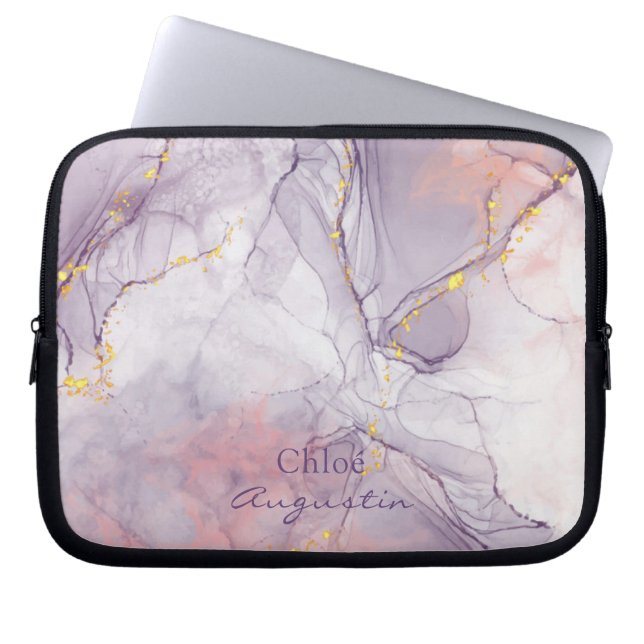 Vattenfärgsolja Lila Rosa alkohol Bläck guld glitt Laptop Fodral (Framsidan)