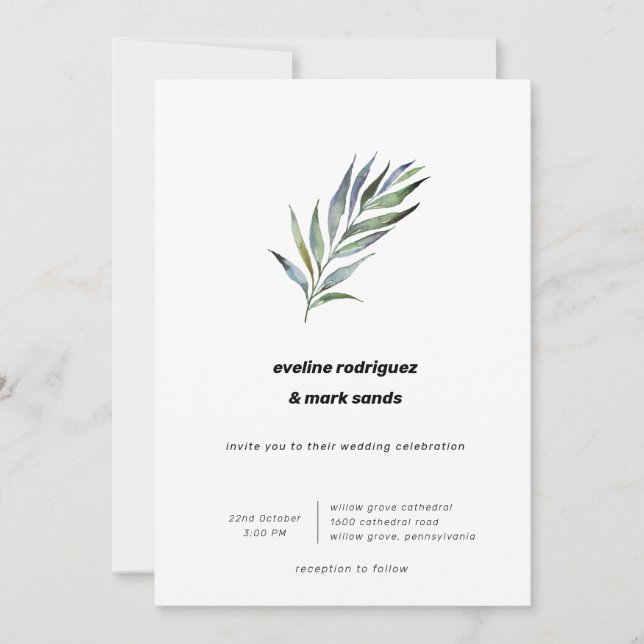 Vattenfärgsolja Olive Gren minimalistisk Bröllop Inbjudningar (Framsida)