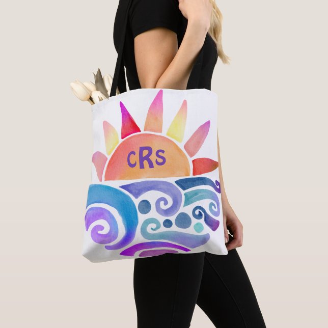 Vattenfärgsolnedgång över Vatten med Monogram Tygkasse (Närbild)