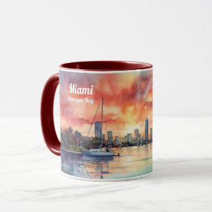 Vattenfärgsolnedgången över Miami från Biscayne Ba Mugg