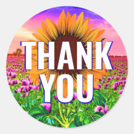 Vattenfärgsolros - Blommigt Tack Sticker Runt Klistermärke