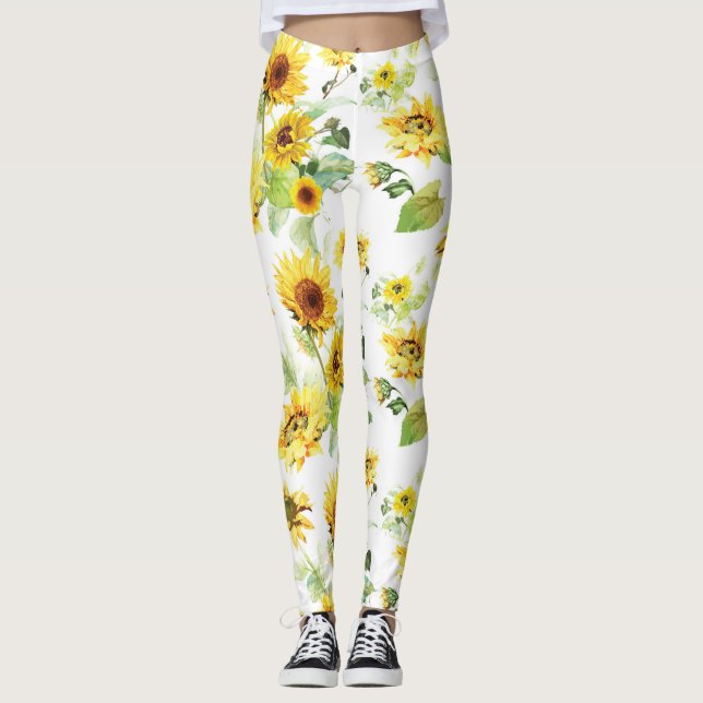 Vattenfärgsolros Leggings (Framsida)