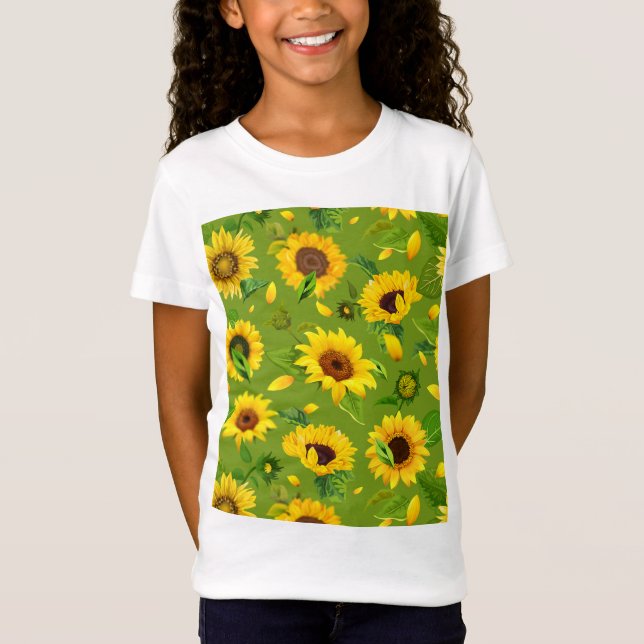 Vattenfärgsolrosblomma 4 t shirt (Framsida)