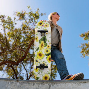 Vattenfärgsolrosblomma 7 mini skateboard bräda 18,5 cm