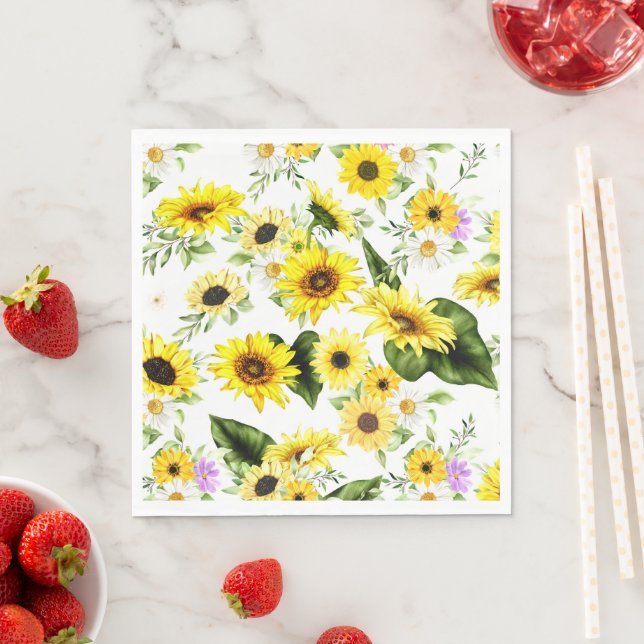 Vattenfärgsolrosblomma 7 pappersservett (Insitu)