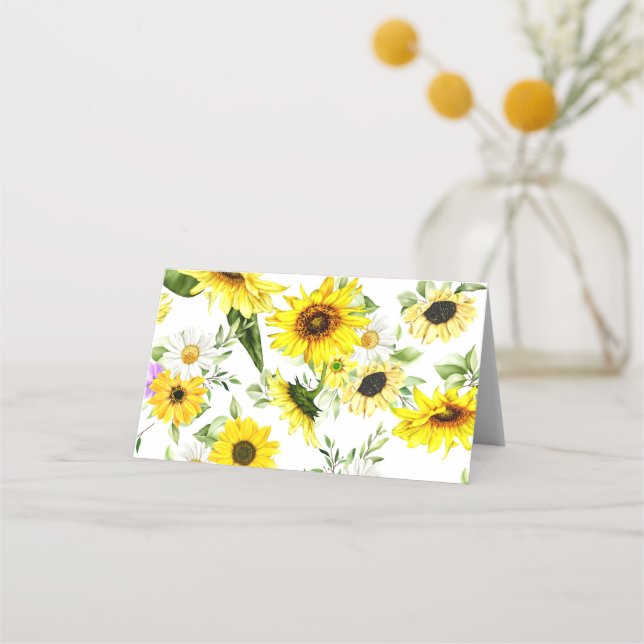 Vattenfärgsolrosblomma 7 placeringskort (Baksida)