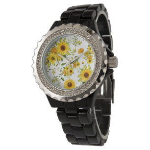 Vattenfärgsolrosblomma 8 armbandsur