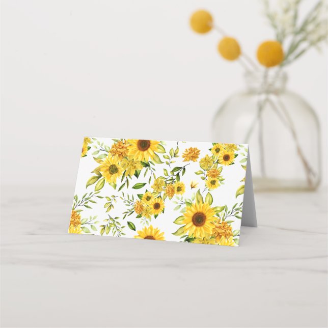 Vattenfärgsolrosblomma 8 placeringskort (Baksida)