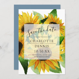 Vattenfärgsolrosor med  blått spara datumet inbjudningar