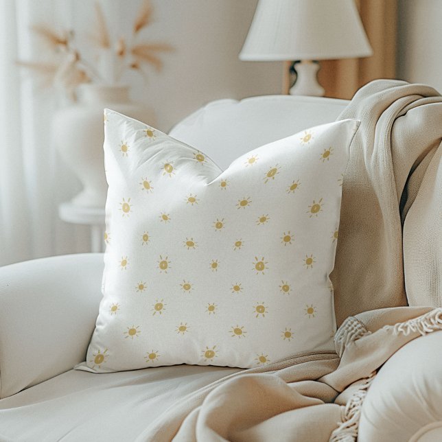 Vattenfärgsolsken i Gult Reversible Kudde (Watercolor Sunshine in Yellow Reversible Throw Pillow)
