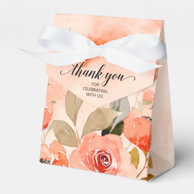 VattenfärgsOrange Blommigt Bröllop Presentaskar (Framsidan Sidan)