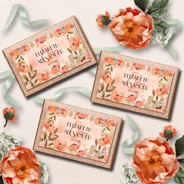 VattenfärgsOrange Blommigt Bröllop Rektangulärt Klistermärke (Watercolor Orange Floral Wedding Rectangular Stickers 4.5" x 2.7")