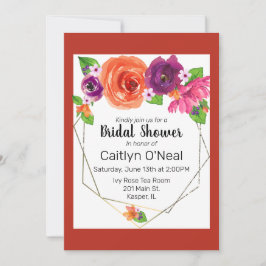 VattenfärgsOrange Lila Rosa Blommigt Guld Ram Inbjudningar