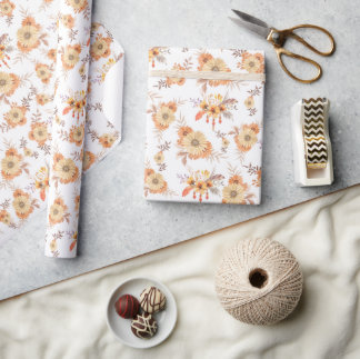 VattenfärgsOrange Löv Blommigt  Boho Presentpapper