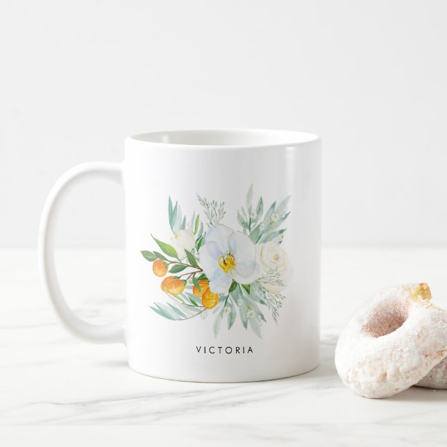 VattenfärgsOrchids & Kumquats Bouquet Bridesmaid Kaffemugg (Med munk)