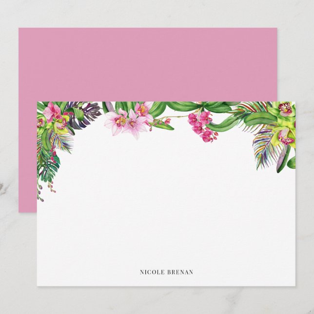 VattenfärgsOrchids l Whimsical Perzonalized Anteckningskort (Fram/baksida)