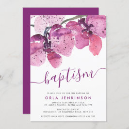 VattenfärgsOrchids Lila Baptism Inbjudningar
