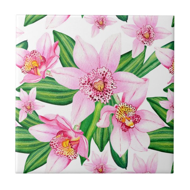 Vattenfärgsordning - Orchds design 12 Kakelplatta (Framsidan)