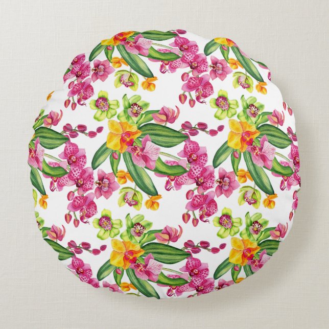 Vattenfärgsordning - Orchds design 18 Rund Kudde (Framsidan)