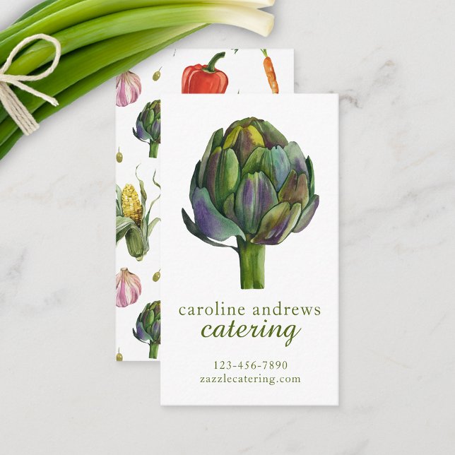 Vattenfärgsorganisationskota Visitkort (Watercolor organic artichoke business card)