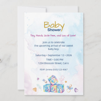 Vattenfärgspåminnelse om babyboy shower – Söt baby Inbjudningar