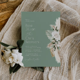 Vattenfärgspampas blommigt sage grönt bröllop inbjudningar