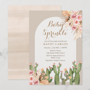 Vattenfärgspampasgräs och Cactus Baby Sprinkle Inbjudningar