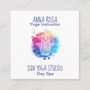 *~*vattenfärgSpan Hamsa räcker Yoga Fyrkantigt Visitkort