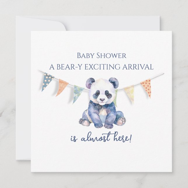 Vattenfärgspanda baby buntar flaggor Baby Shower Kort (Framsida)