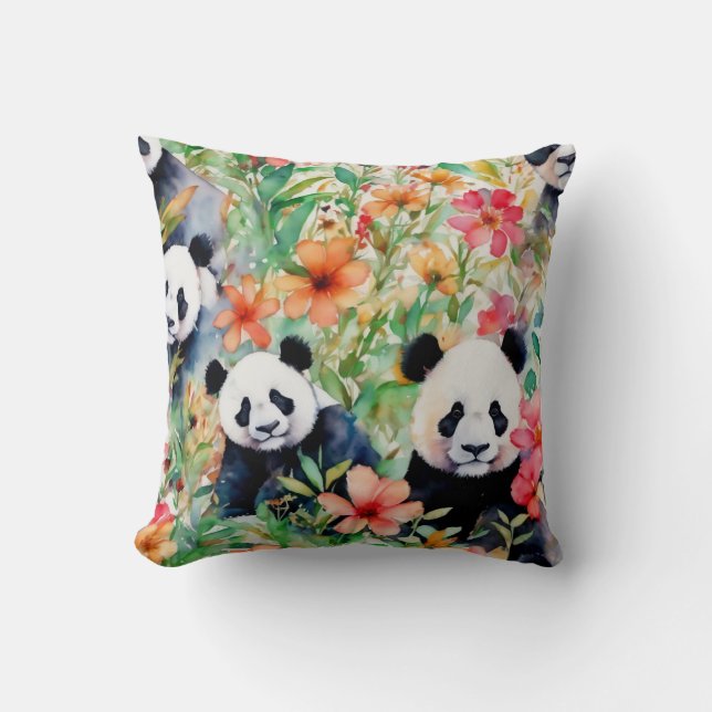 Vattenfärgspanda Bear Kudde (Framsida)