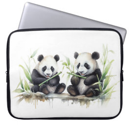 Vattenfärgspanda Bears med Bamboo Laptop Fodral