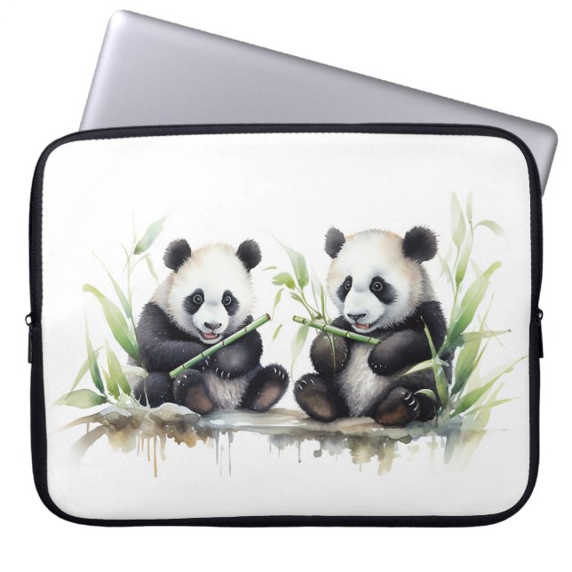 Vattenfärgspanda Bears med Bamboo Laptop Fodral (Framsidan)