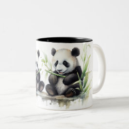 Vattenfärgspanda Bears med Bamboo Två-Tonad Mugg