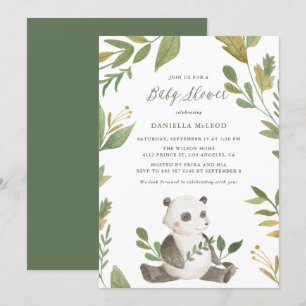 Vattenfärgspanda med Foliage Wandeans Baby Shower Inbjudningar