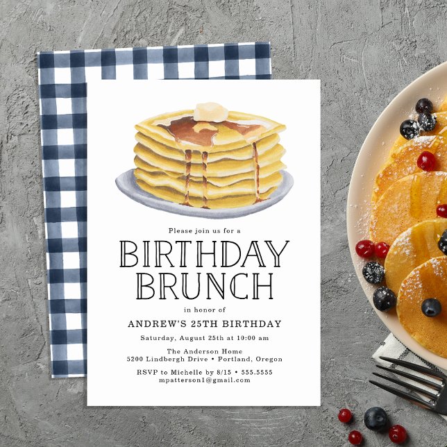 Vattenfärgspannkaka Brunch Födelsedagsfest Inbjudningar (Skapare uppladdad)
