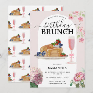 Vattenfärgspannkakor Bär Brunch Födelsedagsfest Inbjudningar