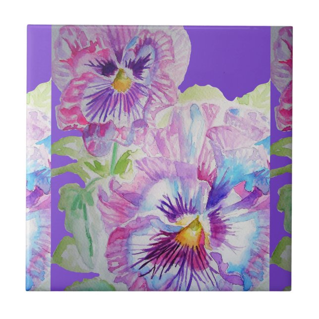 Vattenfärgspansy Blommor Blommigt Ceramisk panel Kakelplatta (Framsidan)