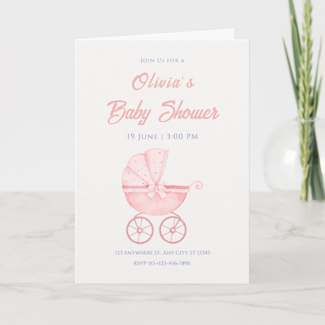 Vattenfärgspapper Invitation För Babyflicka Shower Inbjudan (Framsida)