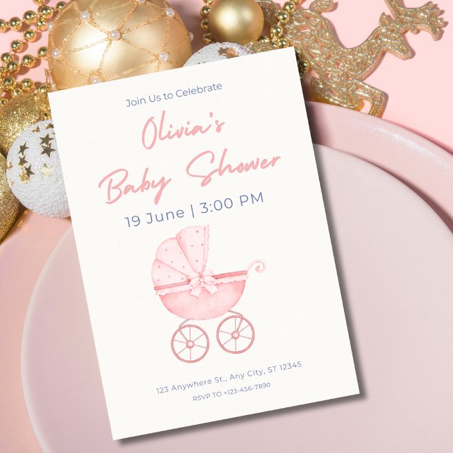 Vattenfärgspapper Invitation för Babyflicka Shower Inbjudningar (Skapare uppladdad)