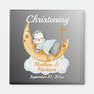 Vattenfärgspaptism Baby Penguin och Måne  Magnet