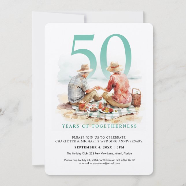 Vattenfärgspar i Kärlek Bröllop-årsdagen Inbjudningar (Framsida)
