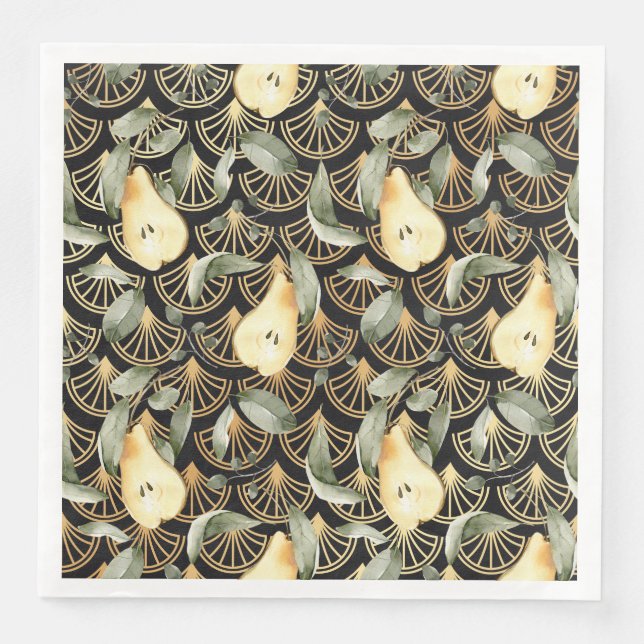 Vattenfärgspäron och Guld skalor Mönster Pappersservett (Framsida)