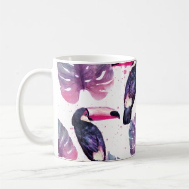 Vattenfärgsparroter: Tropisk ultraviolett Chic. Kaffemugg (Vänster)