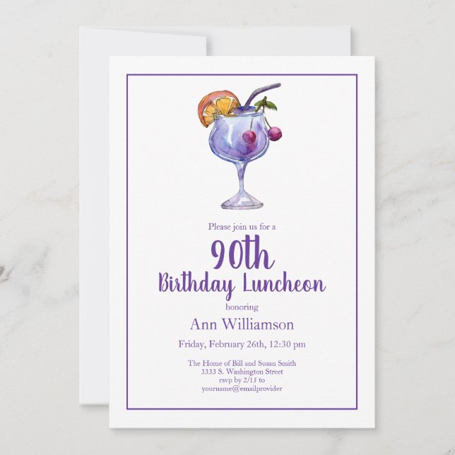 Vattenfärgspartycocktail 90-årsdag inbjudningar (Framsida)