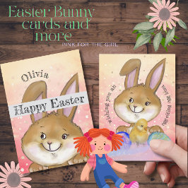 VattenfärgsPåskhare Kids Rosa  Julkort